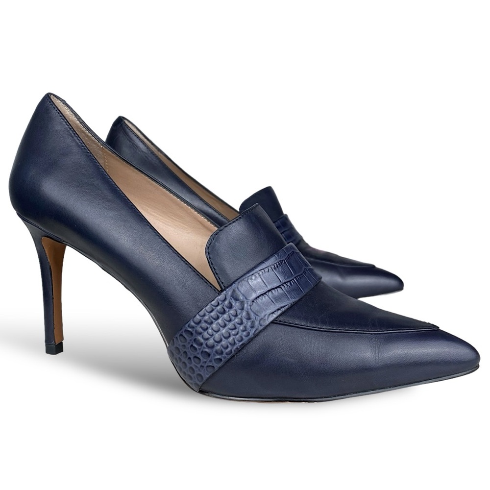 Banana Republic Madison Leather Loafer 12 Hour Heel Pump Dark Navy Blue
